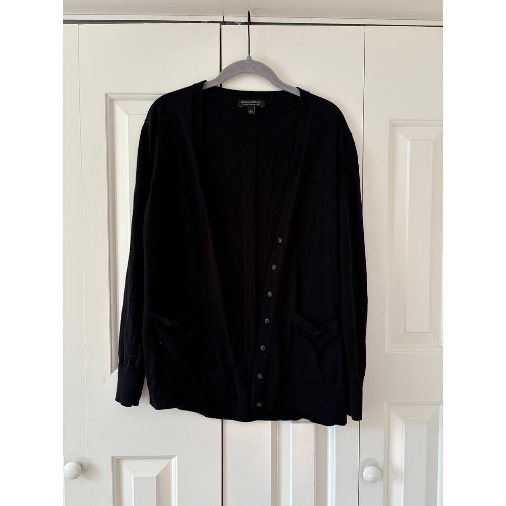Banana Republic Merino Wool Cardigan Sweater Black Button Front Women’s S - Picture 2 of 7
